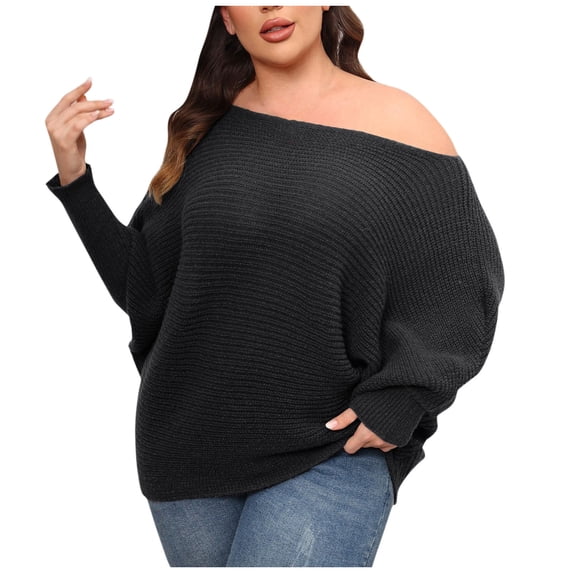 UYISJ Women's Long Bat Sleeves Ribbed Knit Sweater Crew Neck Loose Fit Solid Plus Size Cozy Sweaters Pullover Jumper Tops XL
