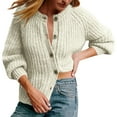 thumbnail image 1 of UYISJ Women's Long Sleeve Cardigan Sweater Crew Neck Button Down Cardigans Ribbed Open Front Knit Outerwear Fall Solid Color Tops Beige S, 1 of 6