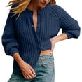 thumbnail image 1 of UYISJ Women's Long Sleeve Cardigan Sweater Crew Neck Button Down Cardigans Ribbed Open Front Knit Outerwear Fall Solid Color Tops Dark Blue M, 1 of 6