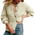 thumbnail image 1 of UYISJ Women's Long Sleeve Cardigan Sweater Crew Neck Button Down Cardigans Ribbed Open Front Knit Outerwear Fall Solid Color Tops Khaki M, 1 of 6