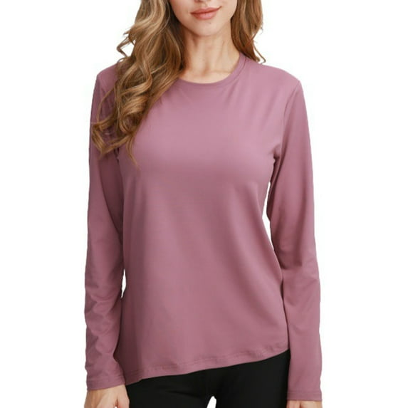 UYISJ Women's Long Sleeve Crew Neck Cotton T Shirt Classic Fit Shirt Soft Breathable Casual Tee Pullover Basic Tops Watermelon Red L