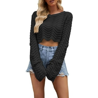 トップス BELL SLEEVE KNIT TOPS POL Clothing Women's Crochet Mesh Knit Boat Neck Top with
