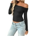 thumbnail image 1 of UYISJ Women's Off Shoulder Crop Tops Long Sleeve Ruched Stretchy T Shirts Casual Slim Fitted Going Out Y2K Fall Outfits Clothes M, 1 of 6