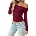 thumbnail image 1 of UYISJ Women's Off Shoulder Crop Tops Long Sleeve Ruched Stretchy T Shirts Casual Slim Fitted Going Out Y2K Fall Outfits Clothes S, 1 of 6