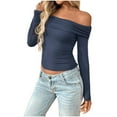 thumbnail image 1 of UYISJ Women's Off Shoulder Crop Tops Long Sleeve Ruched Stretchy T Shirts Casual Slim Fitted Going Out Y2K Fall Outfits Clothes XL, 1 of 6