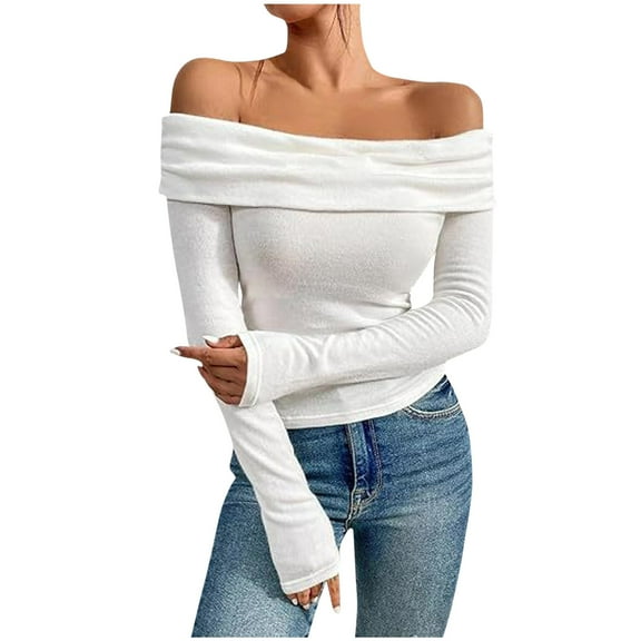 UYISJ Women's Off Shoulder Tops Y2K Slim Fit Long Sleeves Spring Fall Blouse Tops Going Out Nightout Shirt