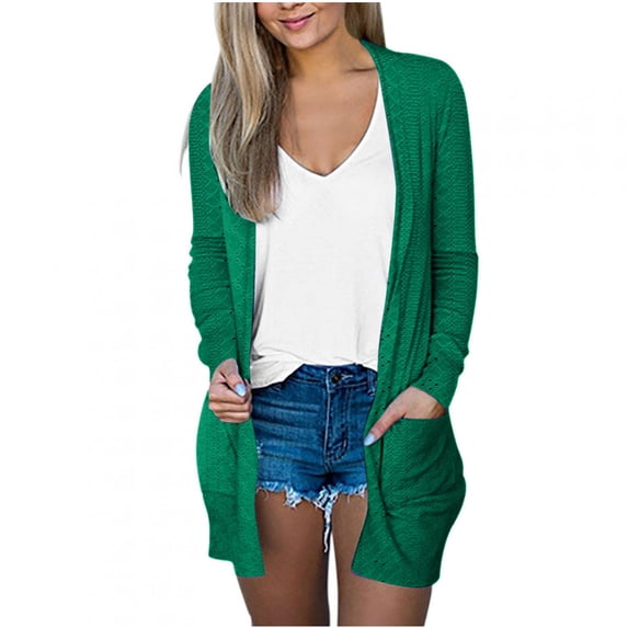 UYISJ Women's Open Front Cardigan Lightweight Casual Long Sleeve Cardigans Sweater with Pockets Fall Fashion Outfits Green XL