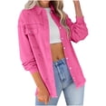 thumbnail image 1 of UYISJ Women's Oversized Denim Jacket Boyfriend Long Sleeve Button Down Shirts Jackets Frayed Hem Distressed Jean Shacket Coats Fall Outfits Hot Pink M, 1 of 6