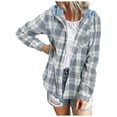 thumbnail image 1 of UYISJ Women's Plaid Hoodie Long Sleeve Jacket Button Drawstring Casual Fall Shirts Full Zipper Outerwear with Pocket Light Blue XL, 1 of 5