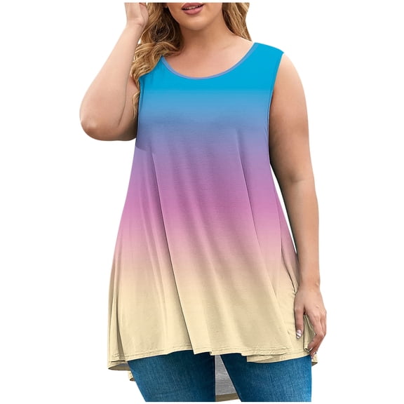 UYISJ Women's Plus Size Tank Tops Crew Neck Comfy Oversized Sleeveless Flowy Tops Trendy Casual Summer Basic Tees Blue XL