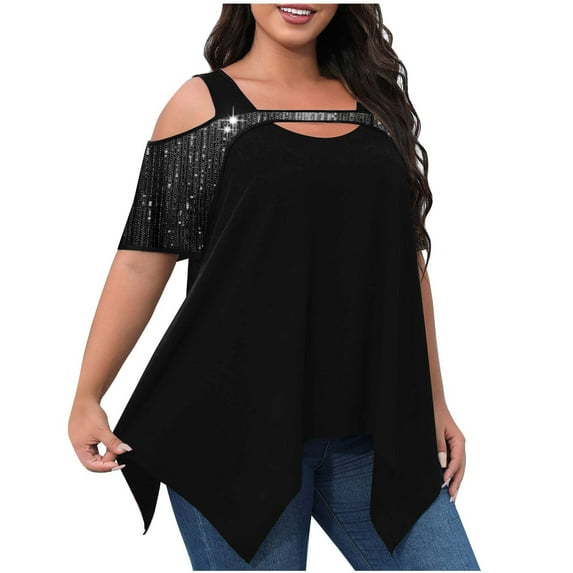 UYISJ Women's Plus Size Tops Summer Cold Shoulder Short Sleeve T Shirts Casual Loose Fit Flowy Tunics Blouse