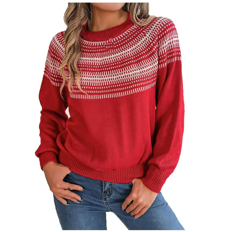 UYISJ Women's Retro Sweater Fair Isle Knitted Tops Casual Loose