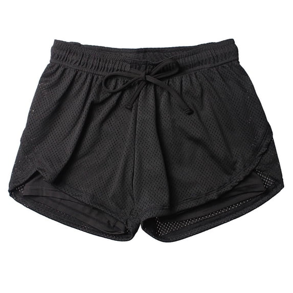 UYISJ Women's Running Shorts 2 in 1 Double Layer Elastic Waist Drawstring Workout Fitness Active Yoga Jogging Athletic Shorts Black S