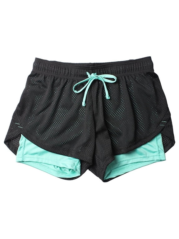 Women's Running Shorts 2 in 1 Double Layer Elastic Waist Drawstring Workout Fitness Active Yoga Jogging Athletic Shorts Mint Green XL