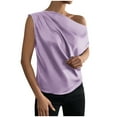 thumbnail image 1 of UYISJ Women's Satin Off The Shoulder Short Sleeve Asymmetrical Neck Ruched Work Office Blouse Top, 1 of 7