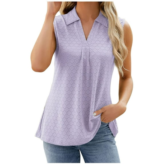 UYISJ Women's Shirts Sleeveless Tops Summer V Neck Casual Tank Tops Solid Color Polo Collar Plus Size Loose Fit Flowy Casual Tunic Cami