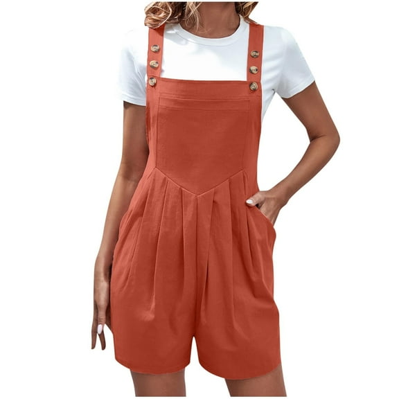 UYISJ Women's Short Rompers Summer Casual Sleeveless Adjustable Strap Loose Fit Short Cotton Overalls Jumpsuit with Pockets Watermelon Red M