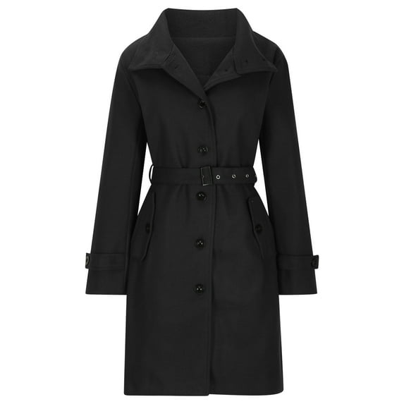 UYISJ Women's Single Breasted Pea Coats Stand Collar Wool Coat Business Casual Mid Long Winter Pea Coat Fall Solid Color Tops S