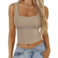 thumbnail image 1 of UYISJ Women's Sleeveless Strappy Tank Tops Square Neck Solid Color Workout Fitness Casual Basic Crop Tops Khaki L, 1 of 6