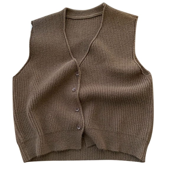 UYISJ Women's Sleeveless Sweater Vest Button Front V Neck Knitted Coats Casual Fall Solid Color Outerwear Coffee Free Size