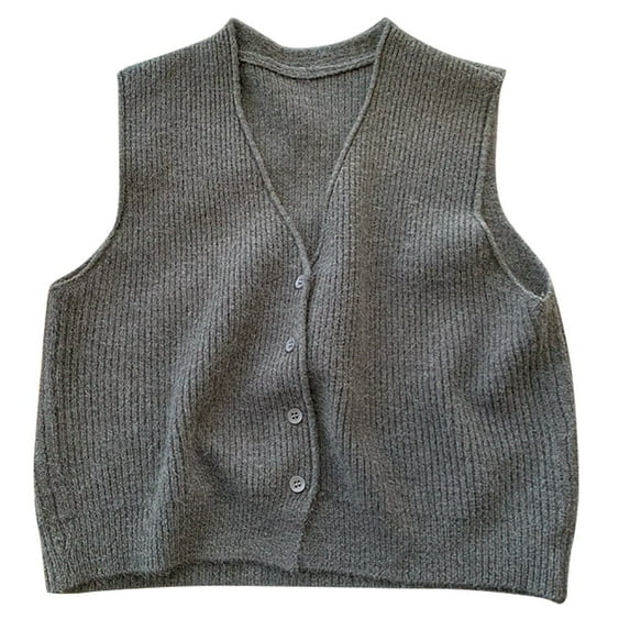 UYISJ Women's Sleeveless Sweater Vest Button Front V Neck Knitted Coats Casual Fall Solid Color Outerwear Dark Gray Free Size