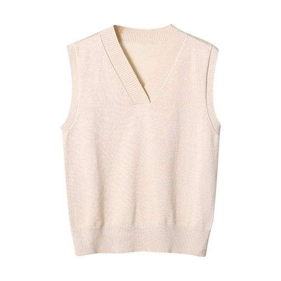 UYISJ Women's Sleeveless V Neck Sweater Vest Trendy Pullover Knitwear Loose Fit Fall Tank Tops Casual Solid Color Tops Beige 3XL