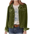thumbnail image 1 of UYISJ Women's Solid Long Sleeve Velvet Jacket Open Front Lapel Collar Coat with Pockets Fall Solid Color Outerwear Army Green M, 1 of 5