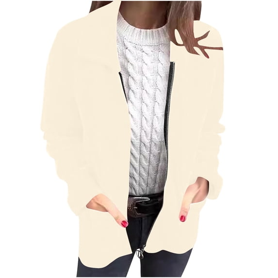 UYISJ Women's Stand Collar Coats Zip Up Long Sleeve Jacket with Pockets Running Sweatshirts Jackets Casual Solid Color Outerwear Beige L