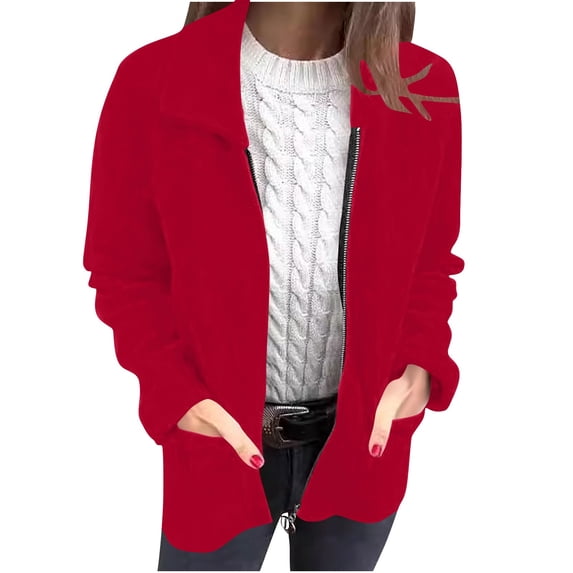 UYISJ Women's Stand Collar Coats Zip Up Long Sleeve Jacket with Pockets Running Sweatshirts Jackets Casual Solid Color Outerwear Red 3XL
