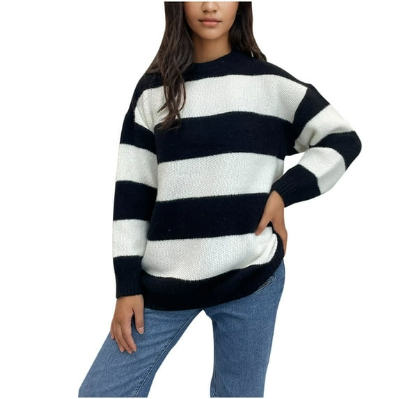 UYISJ Women's Striped Sweater Oversized Crewneck Long Sleeve Casual Sweater Pullover Color Blocked Fall Winter Tops 3XL