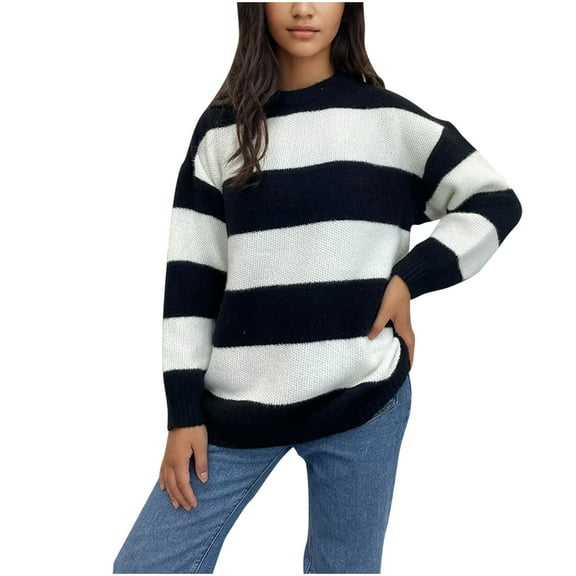 UYISJ Women's Striped Sweater Oversized Crewneck Long Sleeve Casual Sweater Pullover Color Blocked Fall Winter Tops S
