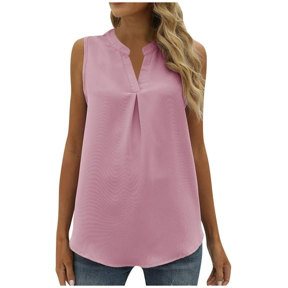 UYISJ Women's Summer Tank Tops V Neck Sleeveless Tunic Tops Casual Office Work Shirts Blouse Pink XL