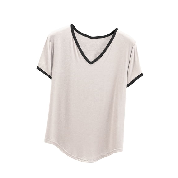 UYISJ Women's Summer Tops Trendy 2024 V Neck Short Sleeve Color Block Ringer Shirts Casual Loose Fit Blouse Tunic Tops