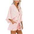 thumbnail image 1 of UYISJ Women's Summer Trendy Casual Rompers V Neck Tie Front Short Jumpsuits Striped 3/4 Sleeve Loose Rompers With Pockets Pink XXXL, 1 of 7