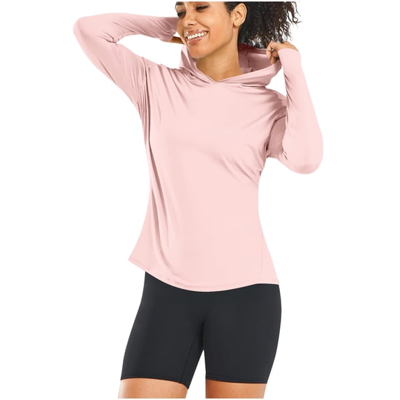 UYISJ Women's Sun Protection Hoodie UPF 50+ SPF Rash Guard Long Sleeve Tops Lightweight Quick Dry Shirts for Hiking Swim Pink XXL