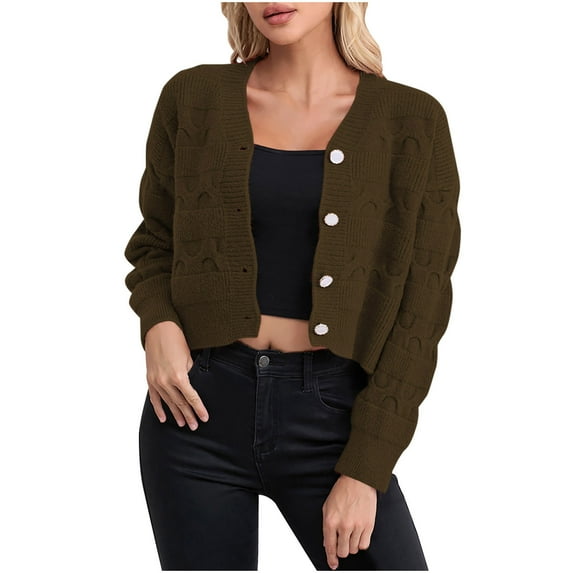 UYISJ Women's Sweater Cropped Knit Long Sleeve Cardigan Lightweight Short Shrugs V Neck Button Up Tops Army Green S