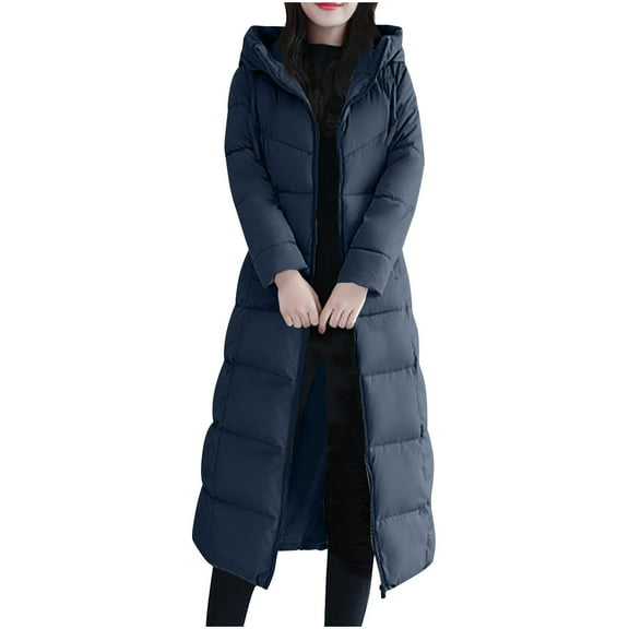 UYISJ Women's Thickened Long Down Jacket Winter Down Coat Hooded Puffer Thermal Jacket Tops with Side Zipper XL