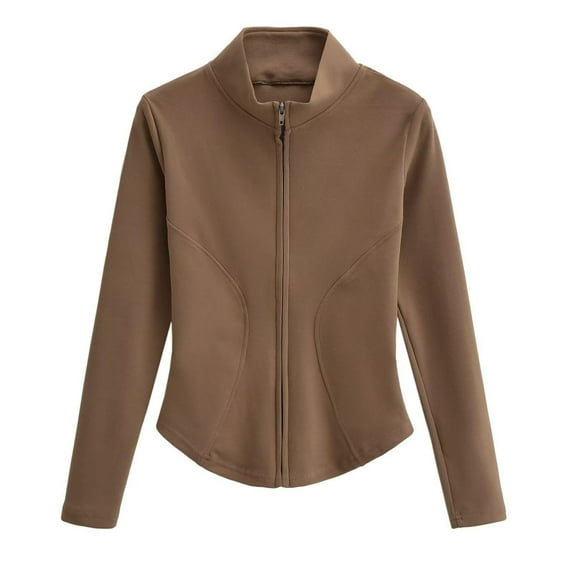 UYISJ Women's Track Jackets Breathable Running Jacket Zip Up Sportswear Slim Fit Workout Tops Stretch Long Sleeve Yoga Coats Khaki S