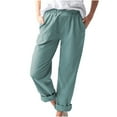thumbnail image 1 of UYISJ Women's Trousers Casual Cotton Linen Solid Color Elastic High Waist Pants with Pockets Casual Straight Leg Loose Fit Pants, 1 of 4