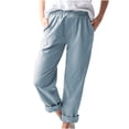 thumbnail image 1 of UYISJ Women's Trousers Casual Cotton Linen Solid Color Elastic High Waist Pants with Pockets Casual Straight Leg Loose Fit Pants, 1 of 4