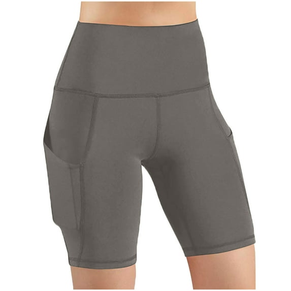 UYISJ Women's Tummy Control Yoga Shorts with Pockets High Waist Athletic Workout Yoga Shorts Solid Colour Slim Fitted Stretchy Shorts Dark Gray XL