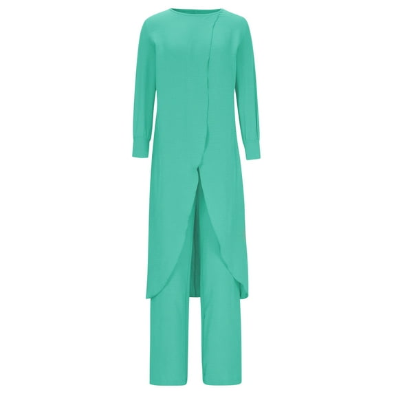 UYISJ Women's Two Piece Outfits Summer Loose Split Long Shirt Dress and Long Straight Leg Pants Plus Size Business Casual Solid Color Suits