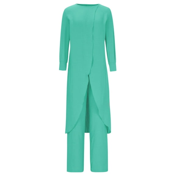 UYISJ Women's Two Piece Outfits Summer Loose Split Long Shirt Dress and Long Straight Leg Pants Plus Size Business Casual Solid Color Suits