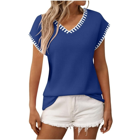 UYISJ Women's V Neck Cap Sleeve Knit Sweater Summer Pullover Vest Casual Loose fit Tank Tops M