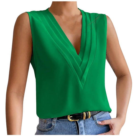 UYISJ Women's V Neck Sleeveless Solid Color Tank Top Camisole Loose Fit Tunic Blouse