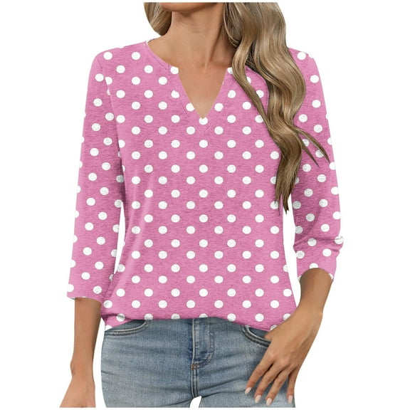 UYISJ Women's V Neck Three Quarter Sleeve T Shirts Casual Basic Fall Tees Shirts Dressy Loose Fit Tunic Tops Z-Pink XXL