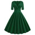 thumbnail image 1 of UYISJ Women's V Neck Wrap High Waist Solid Retro 40s 50s 60s Vintage Rockabilly Dress A-Line Swing Tea Cocktail Party Dress Green XXL, 1 of 8