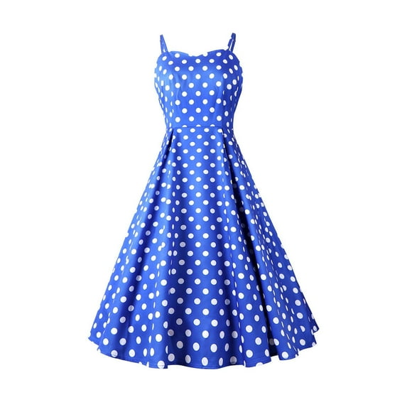 UYISJ Women's Vintage Sleeveless Vintage Polka Dot Dress Summer Cute A Line Flowy Swing Rockabilly Dress 1950s Cocktail Swing Dress BlueM