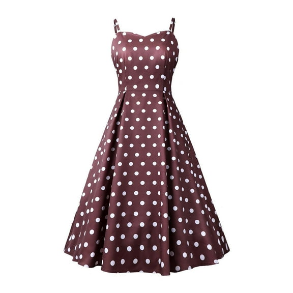UYISJ Women's Vintage Sleeveless Vintage Polka Dot Dress Summer Cute A Line Flowy Swing Rockabilly Dress 1950s Cocktail Swing Dress Coffee M