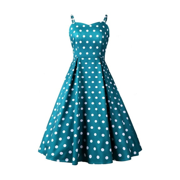 UYISJ Women's Vintage Sleeveless Vintage Polka Dot Dress Summer Cute A Line Flowy Swing Rockabilly Dress 1950s Cocktail Swing Dress Green S